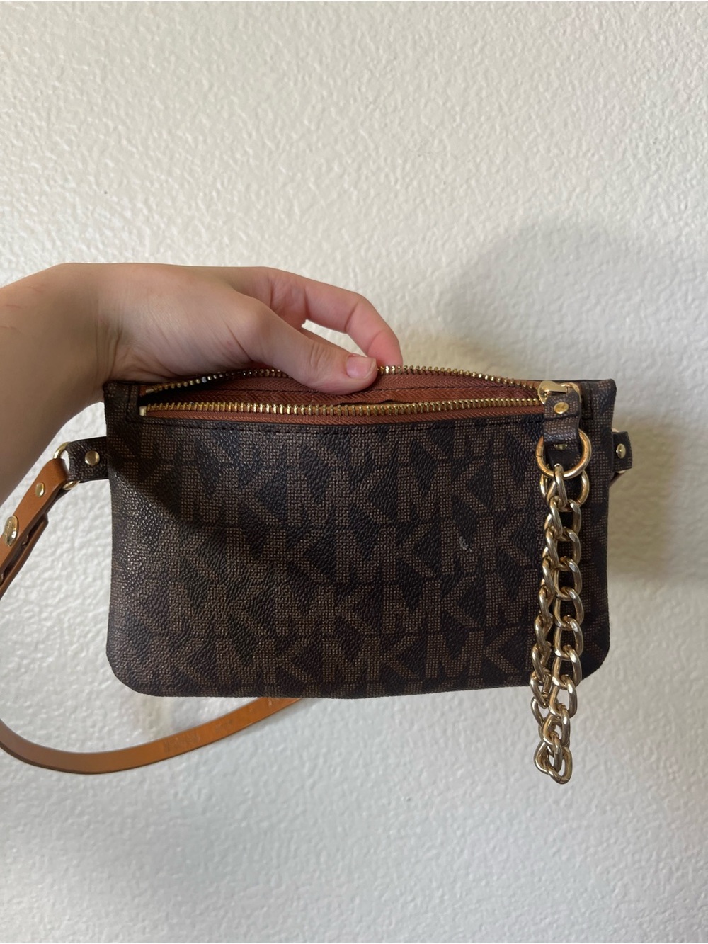 Michael Kors Brown Monogram Chain Wristlet with Gold Hardware - Picture 5 of 7